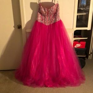 Pink jewled lace back dress